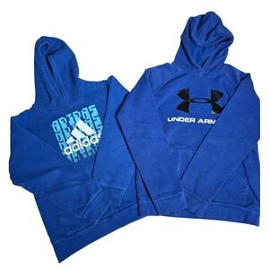 Kids Blue Adidas Under Armour Hoodies Bundle of 2 Sweatshirts Size 10/12